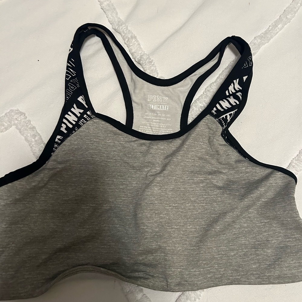 Victoria’s Secret Pink large grey and black ultimate sports bra